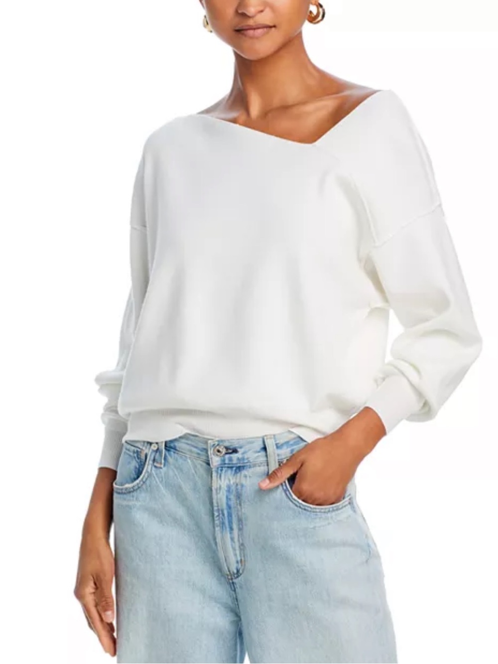 Line & Dot Favorite Geometric Neck Sweater White XS